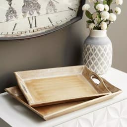 LITTON LANE Distressed Brown Decorative Wooden Trays, Set of 2, Mango Wood & MDF thumbnail 9
