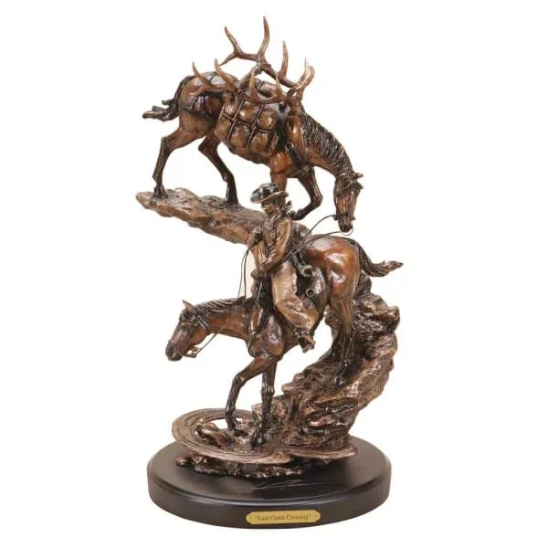 Big Sky Carvers Last Creek Crossing Cowboy Elk Sculpture - Montana Bronze