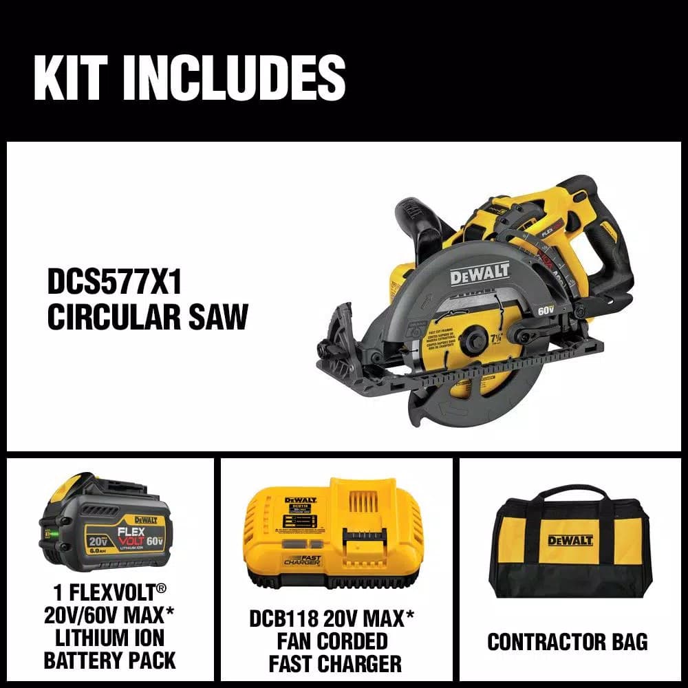 DEWALT 60V MAX FLEXVOLT 7-1/4 in. Brushless Wormdrive Style Circular Saw Kit with 9.0Ah Battery