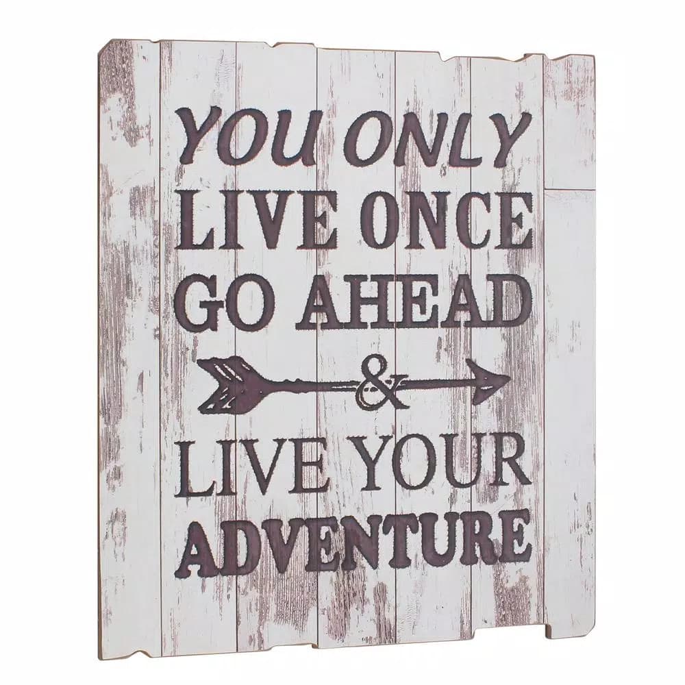 Stonebriar Collection Weathered White Wood "Live Your Adventure" Wall Art - 15.5 in. Square Rustic Wood Sign