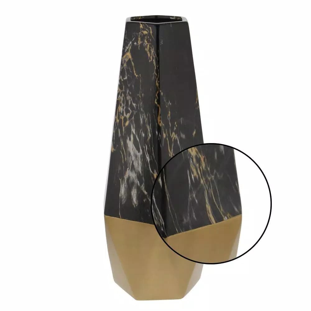 LITTON LANE 18 in. Ceramic Black and Gold Modern Geometric Bud Vase