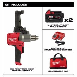 Milwaukee M18 FUEL 1/2 in. Cordless Mud Mixer Kit with (2) 5.0 Ah Batteries, Charger & Tool Bag thumbnail 2