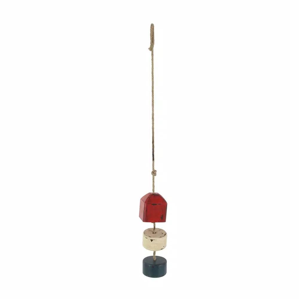 LITTON LANE 46 in. Nautical Rope Float Wall Decor - Distressed Red, Blue, and White Pine Wood