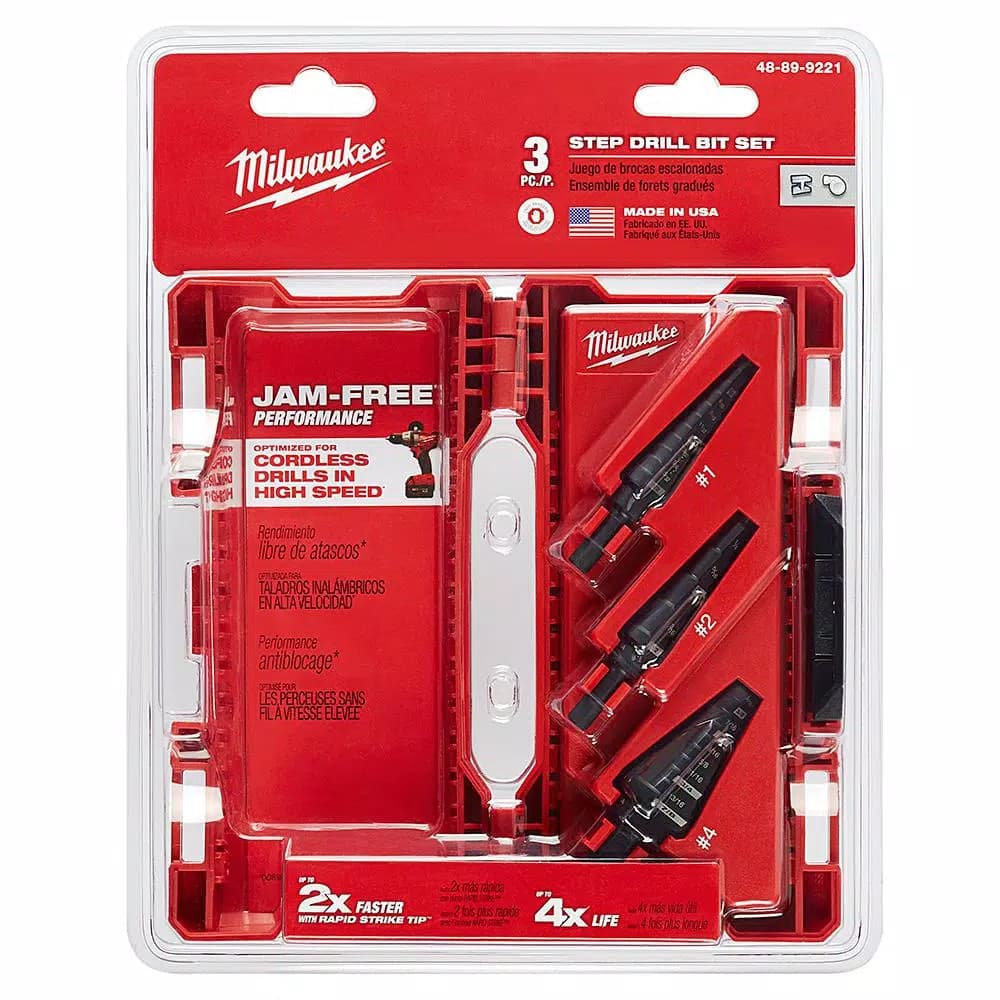 Milwaukee Black Oxide Step Drill Bit Set, 3-Piece Jam-Free Performance