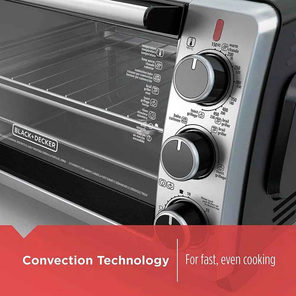 BLACK+DECKER 6-Slice Convection Toaster Oven with Bake, Broil, and Toast Functions - Black