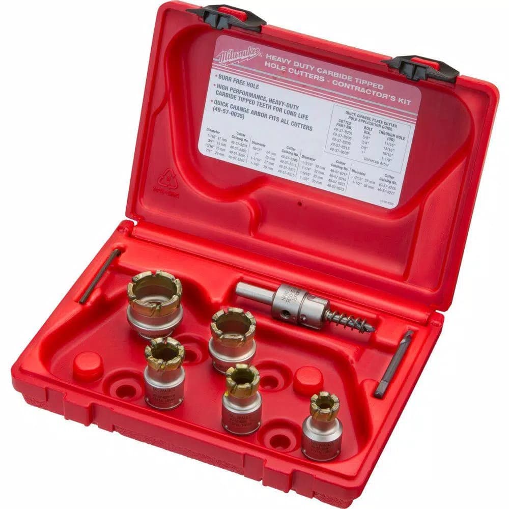 Milwaukee Carbide Tipped Steel Plate Hole Saw Kit, 7-Piece Contractor Set