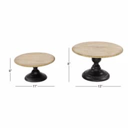 LITTON LANE Natural Beige Chinese Fir Wood and Black Iron Round Decorative Tray Stands Set of 2 thumbnail 5