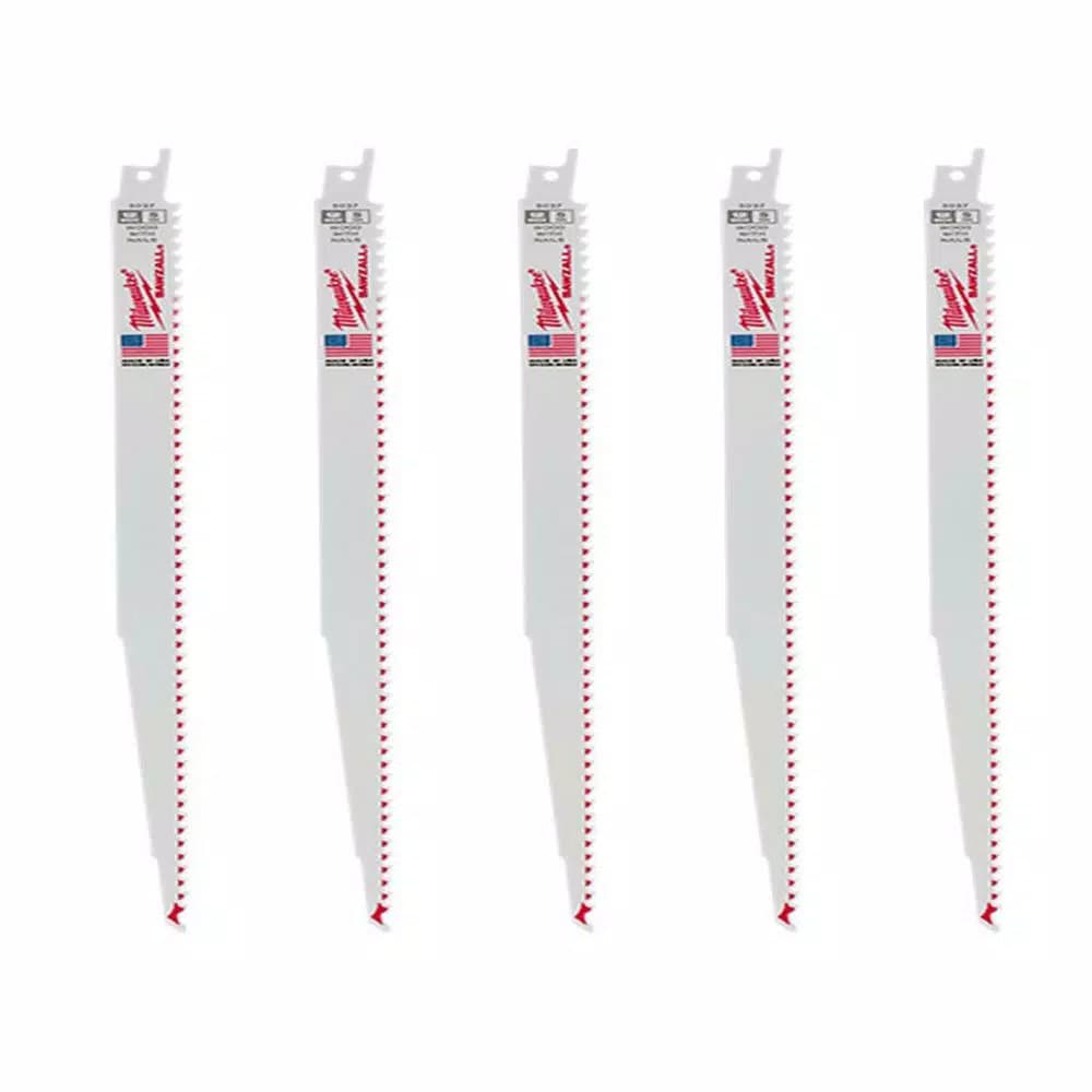 Milwaukee 12 in. 5 TPI Wood Cutting Reciprocating Saw Blades, Bi-Metal (5 Pack)