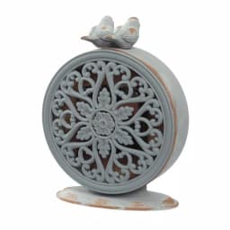 3R Studios Two Birds Round Pewter Mantel Clock - Distressed Grey Farmhouse Decor thumbnail 2