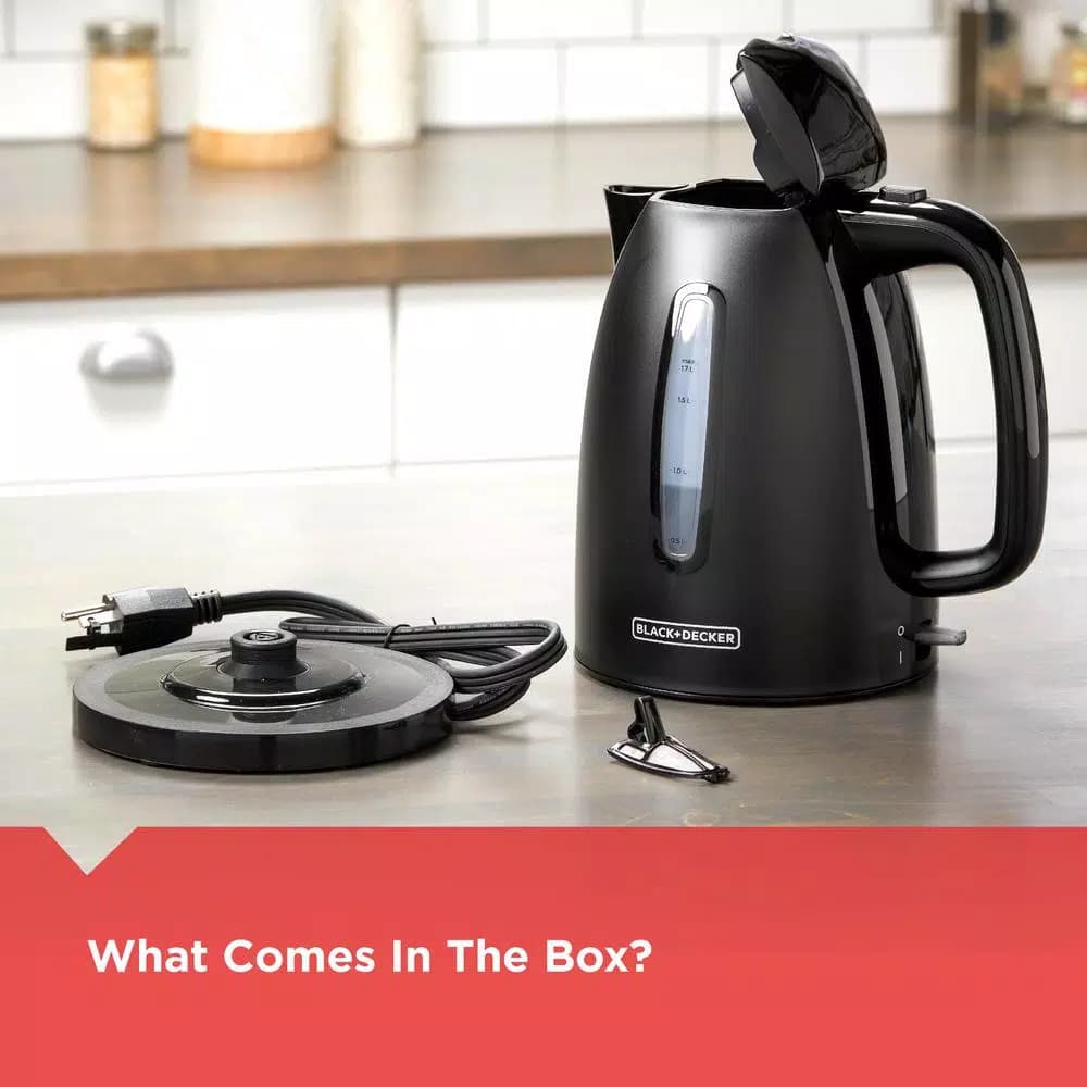 BLACK+DECKER 1.7L Rapid Boil Electric Cordless Kettle, 1500W, Black