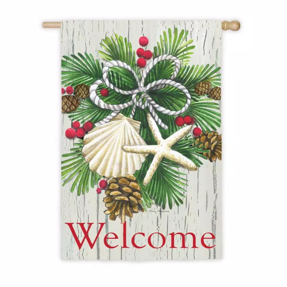 Evergreen 28 in. x 44 in. Coastal Christmas House Suede Flag - Double-Sided Indoor/Outdoor Holiday Decor