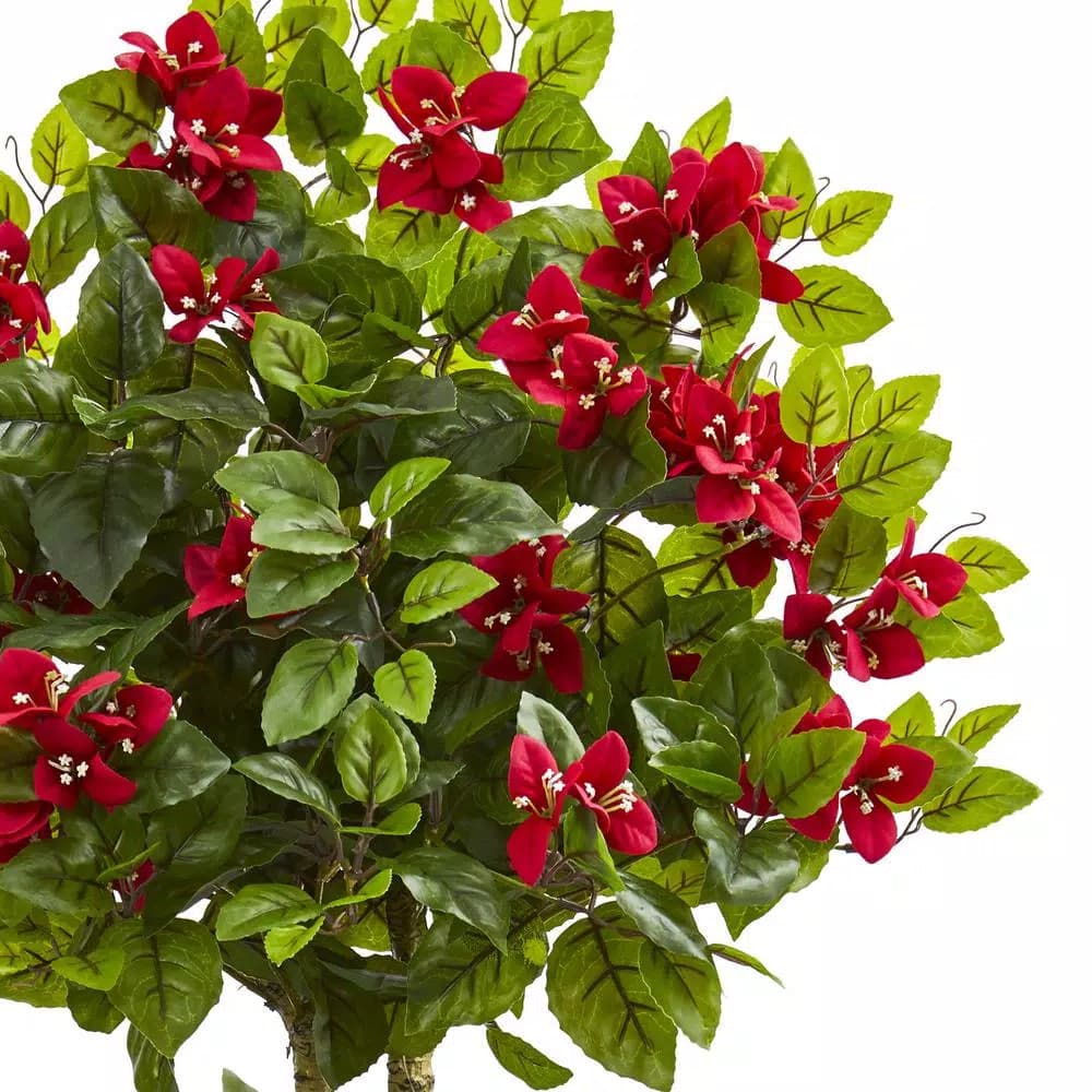Nearly Natural 48 in. Double Bougainvillea Artificial Topiary Tree in Black Pot, Red Blooms