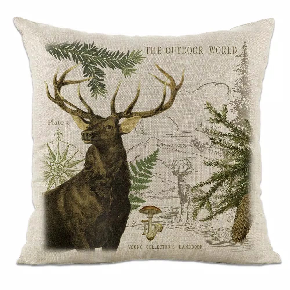 Heritage Lace Lodge Hollow Natural Elk Animal Print Rustic Throw Pillow, 18 x 18 in.