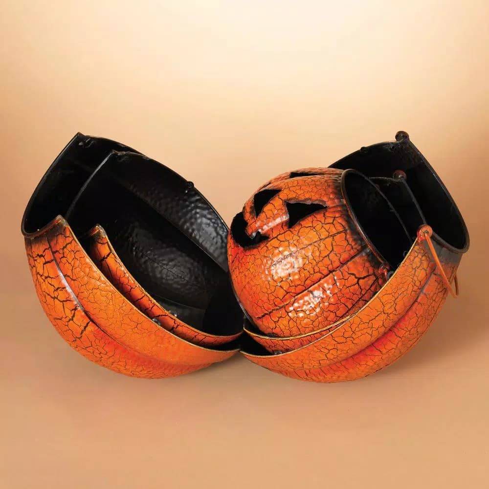 Gerson Assorted Metal Nested Jack-O-Lantern Luminaries, Set of 3, Orange