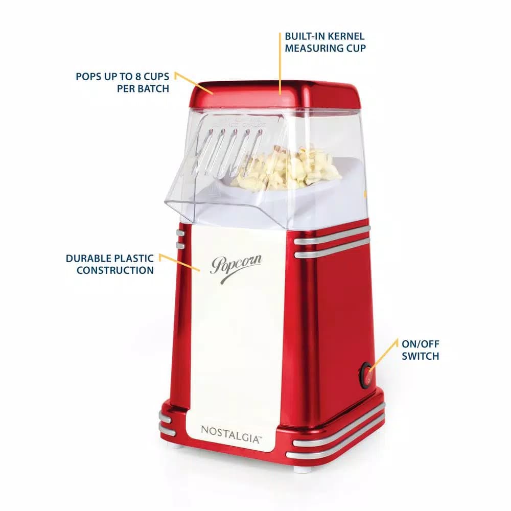 Nostalgia RHP310 Retro Series 8-Cup Hot Air Popcorn Maker, Red
