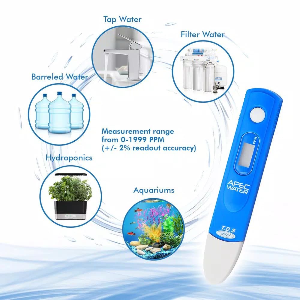 APEC Water Systems Digital TDS Meter Water Quality Tester with Carrying Case, 0-1999 ppm Range