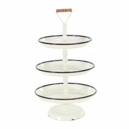 LITTON LANE Rustic Reflections 3-Tier Metal Pedestal Tray, Distressed White with Black Accents thumbnail 1