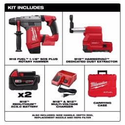 Milwaukee M18 FUEL 1-1/8 in. SDS-Plus Rotary Hammer Kit with HAMMERVAC Dust Extractor & (2) 5.0 Ah Batteries thumbnail 2