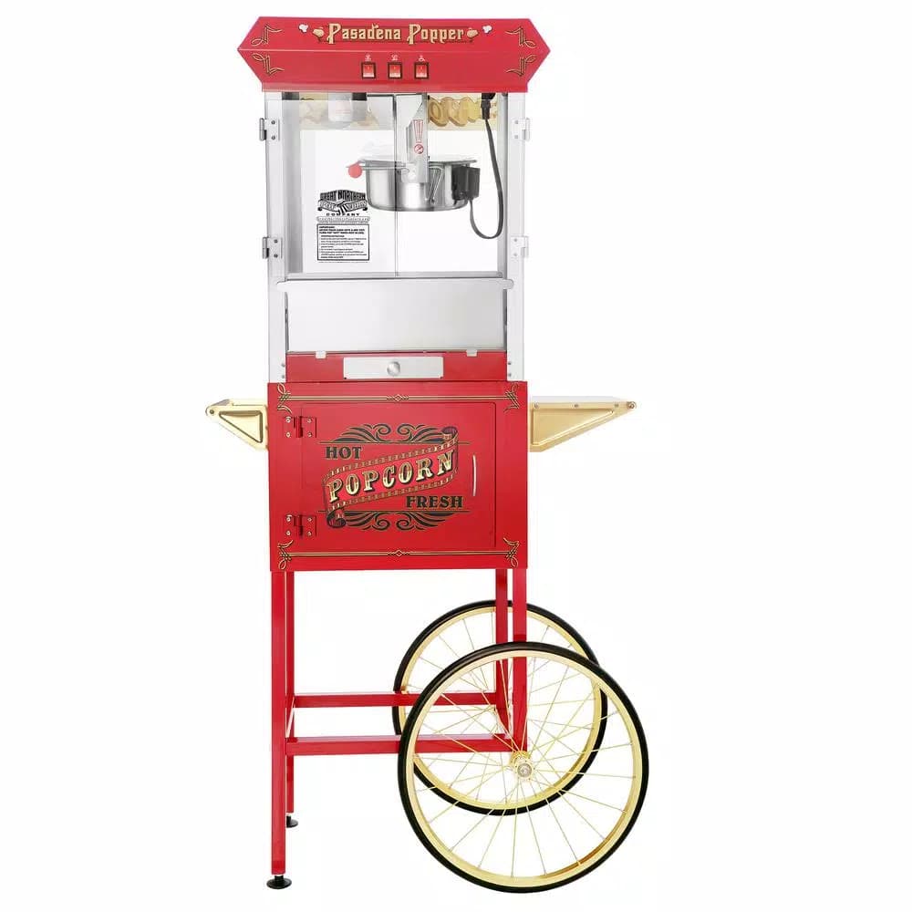 Great Northern Princeton 8 oz. Antique Red Popcorn Machine with Cart, Commercial Quality Oil Popper
