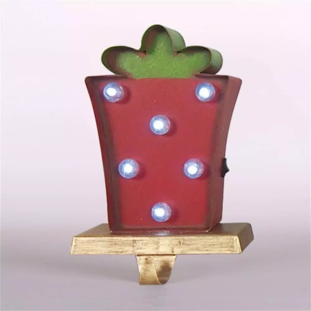 Glitzhome Marquee LED Gift Box Christmas Stocking Holder with Iron Hook, 7.48 in.