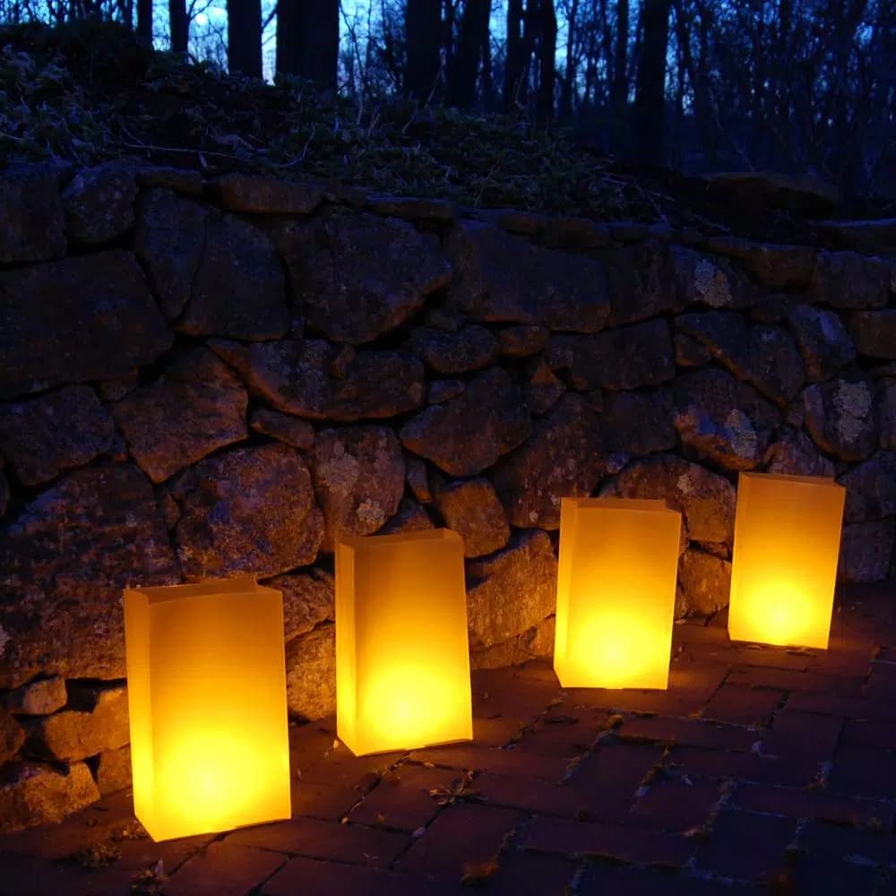 LUMABASE Luminaria Bag 100-Pack - Tan Weather Resistant Plastic Walkway Decor, 3.5 in. x 10 in.