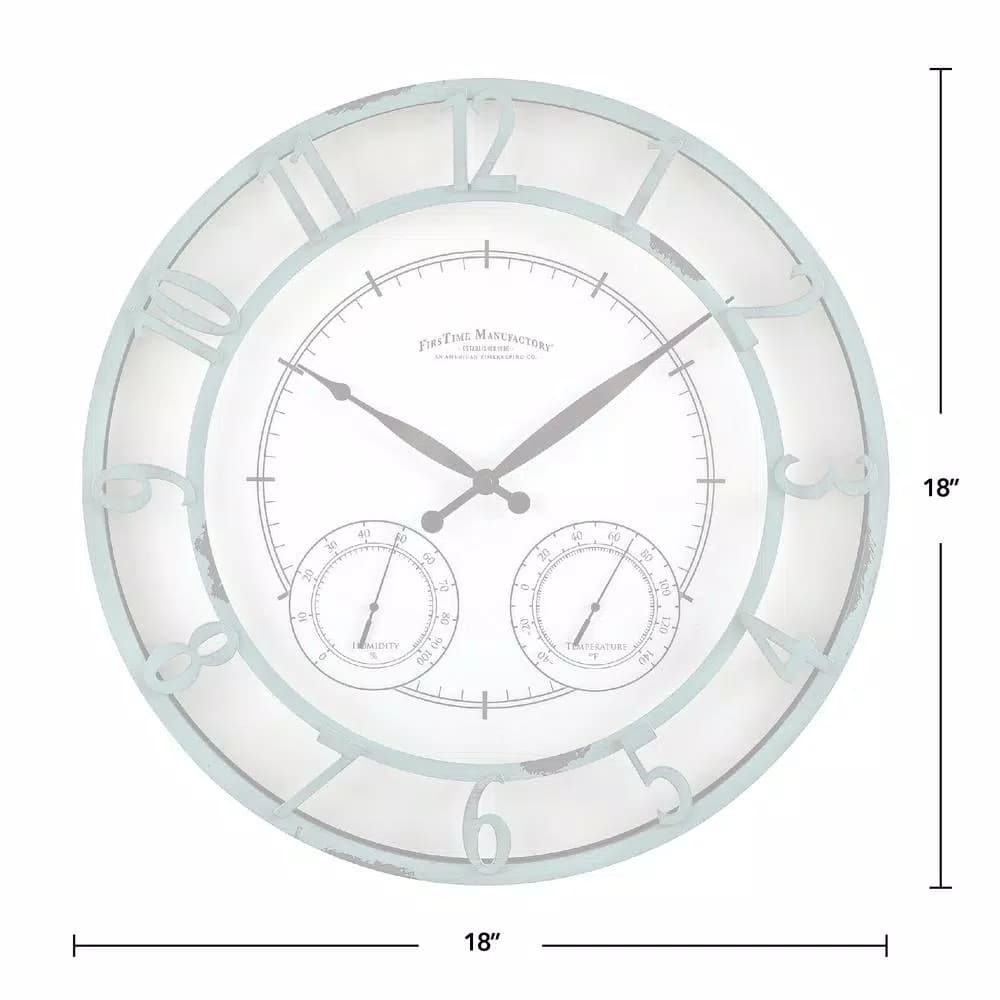 FirsTime 18 in. Laguna Round Outdoor Wall Clock with Thermometer and Hygrometer - Aged Teal