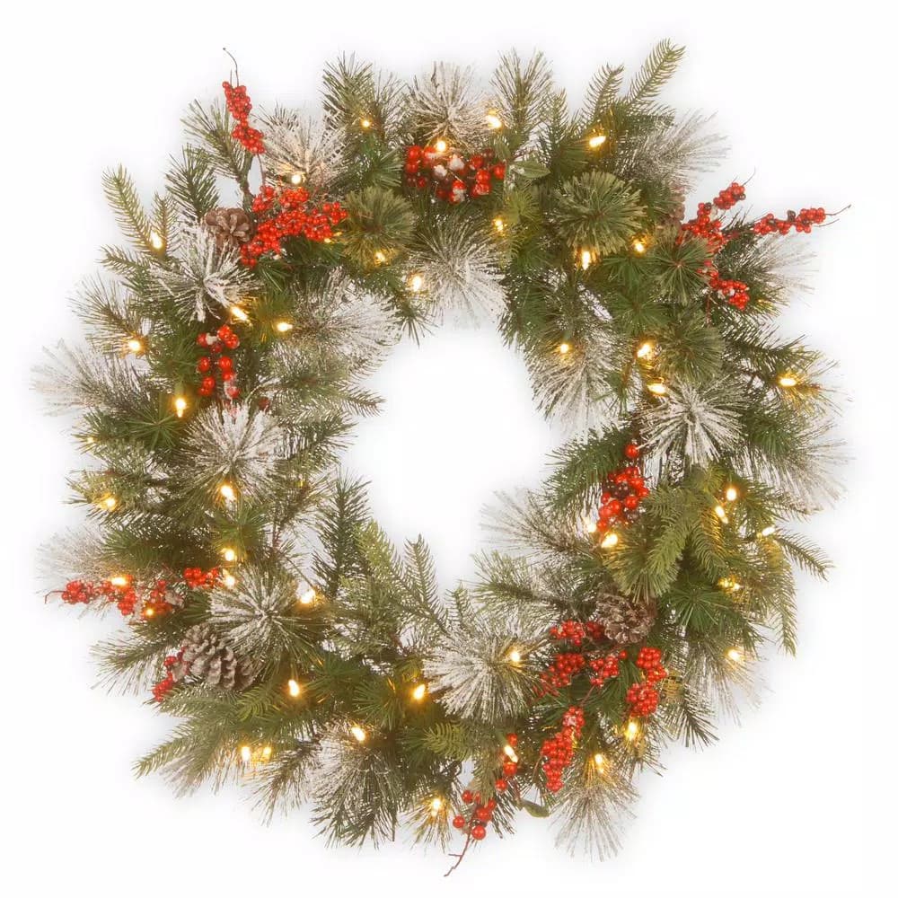 National Tree Company 30 in. Wintry Berry LED Wreath with Feel Real Branch Tip Technology
