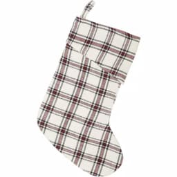 VHC Brands Amory Ivory White & Brick Red Plaid 15 in. Cotton Farmhouse Christmas Stocking thumbnail 1