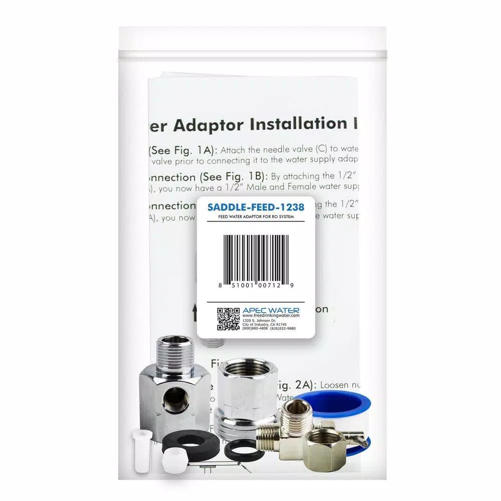 APEC Water Systems Standard Feed Water Adapter for 1/2 in. and 3/8 in. Pipes, Reverse Osmosis Water Filter System Connector
