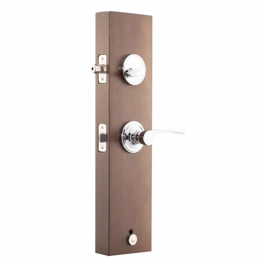 Copper Creek Craftsman Polished Stainless Steel Front Door Handleset with Left-Hand Scandinavian Lever
