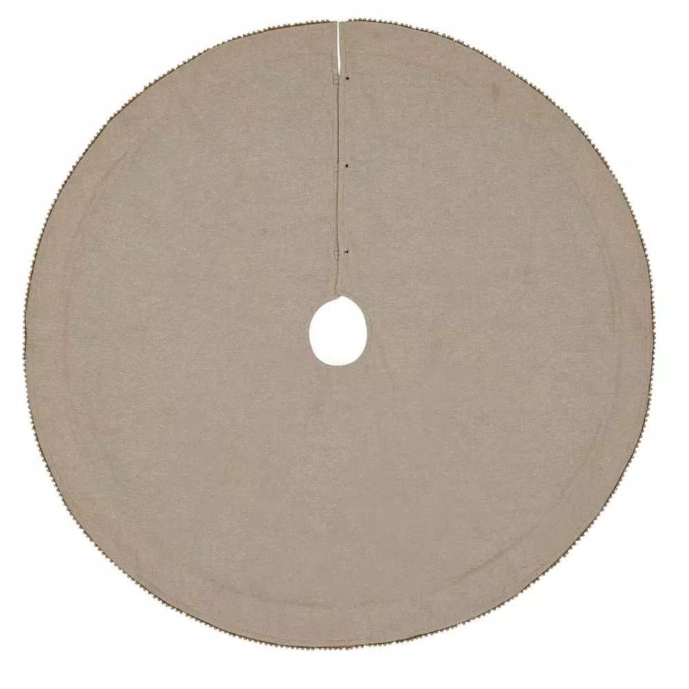 VHC Brands 48 in. Celebrate Bronze Tan Glam Christmas Tree Skirt with Metallic Gold Lace and Ball Trim