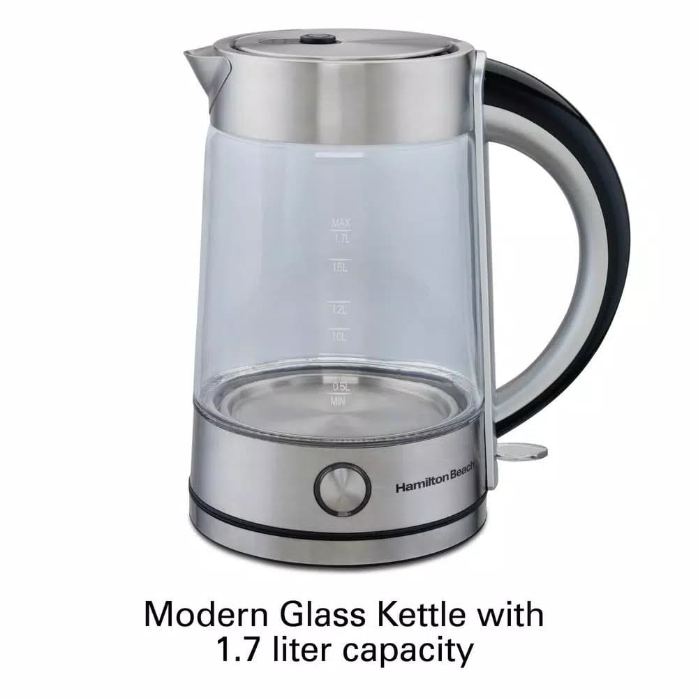 Hamilton Beach 1.7L Modern Glass Electric Kettle with Stainless Steel Accents
