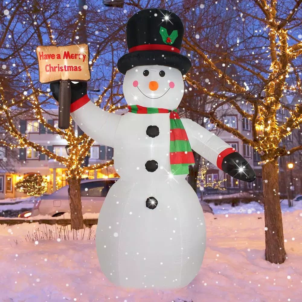 JOYDECOR 8 ft. Pre-Lit LED Snowman Christmas Inflatable with Board for Outdoor Holiday Decor