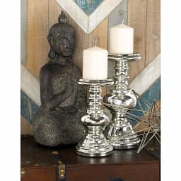 LITTON LANE Silver Glass Squat Ball Column Candle Holders, Set of 2 thumbnail 2