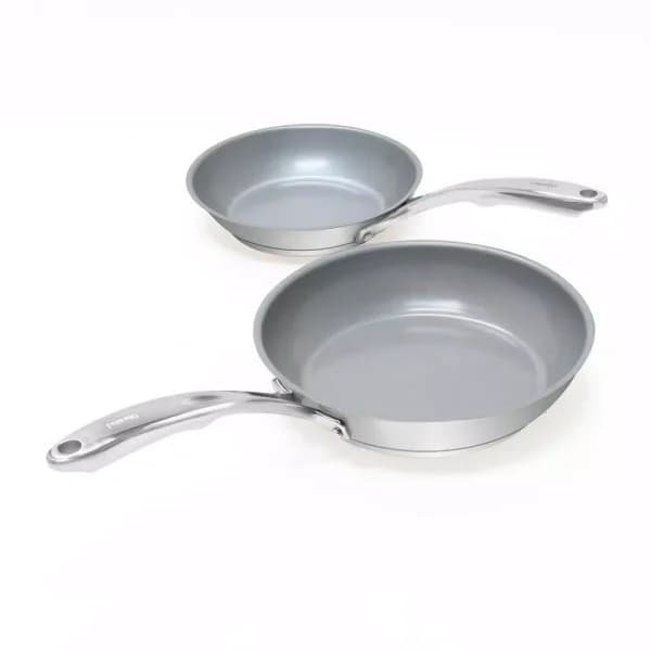 Chantal Induction 21 Steel 2-Piece Ceramic Nonstick Stainless Steel Frying Pan Set, Brushed Stainless Steel