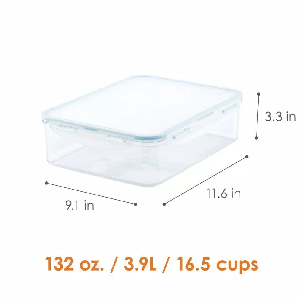 Lock & Lock Purely Better 132 oz Rectangular Food Storage Container, Tritan Plastic, Clear