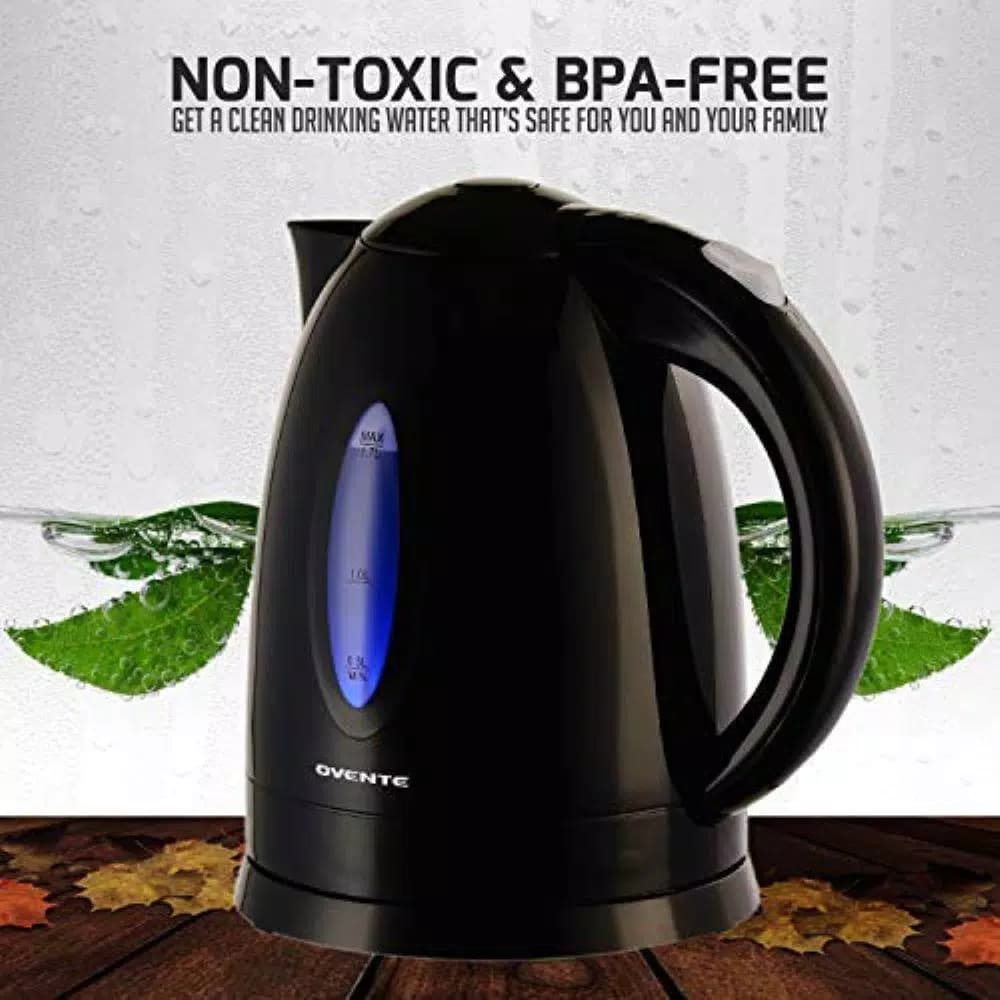 Ovente KP72 1.7L Electric Kettle, 1100W Fast Heating Water Boiler with Auto Shut-Off, Black