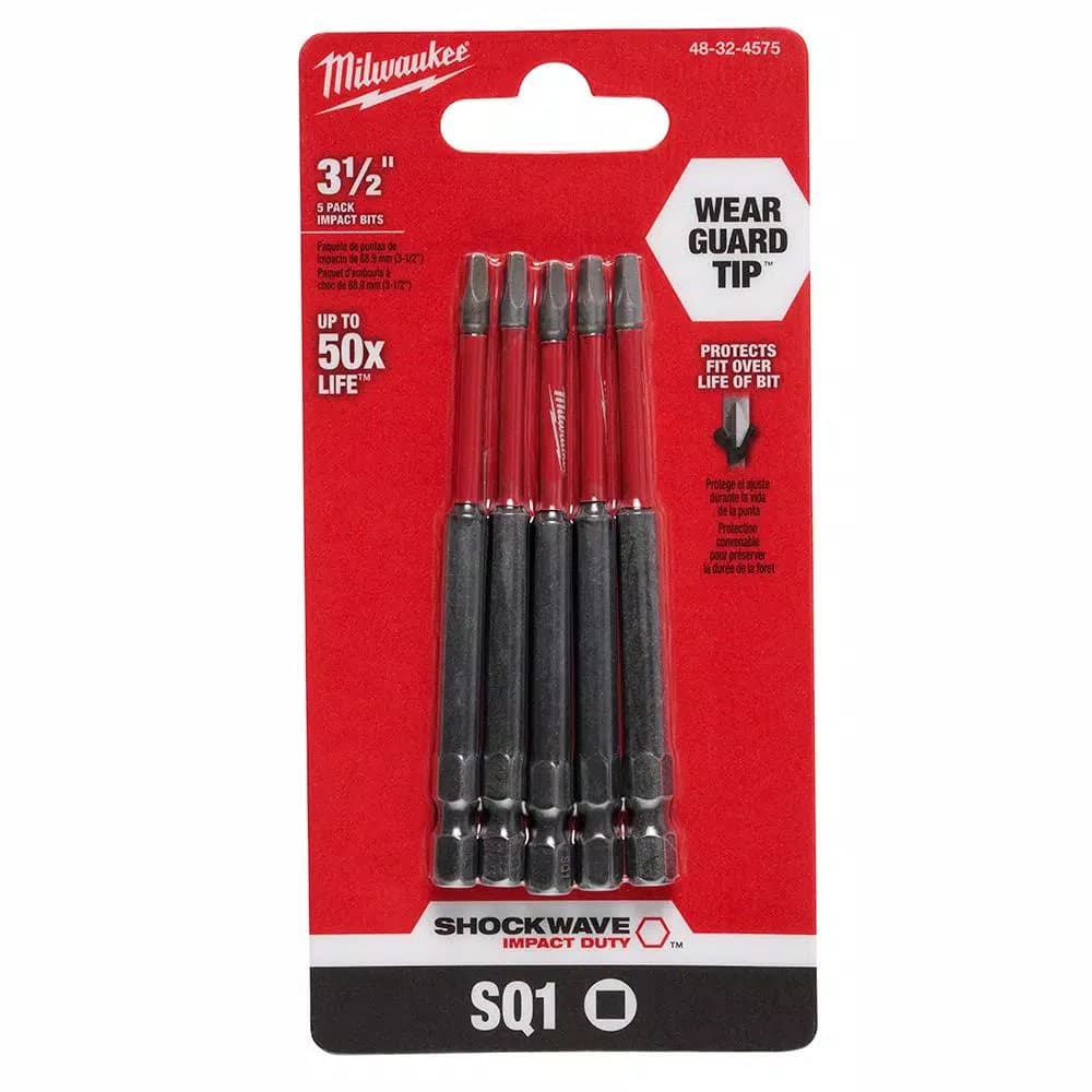 Milwaukee SHOCKWAVE Square #1 3.5 in. Impact Duty Steel Screwdriver Bits (5-Pack)