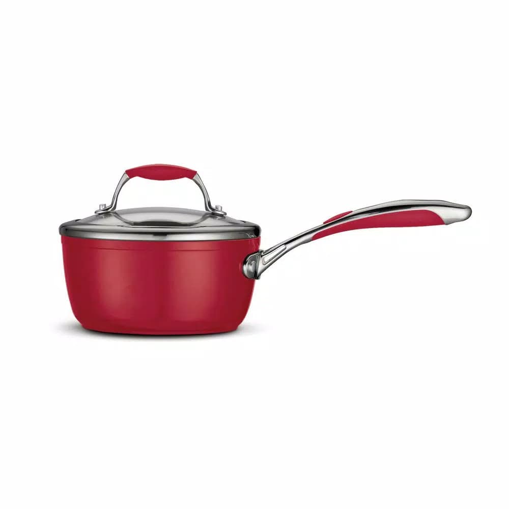 Tramontina Gourmet Ceramica Deluxe 1.5 Qt. Aluminum Ceramic Nonstick Sauce Pan with Glass Lid, Metallic Red