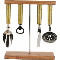 Mind Reader 4-Piece Galvanized Steel Barware Set with Magnetic Bamboo Stand thumbnail 1