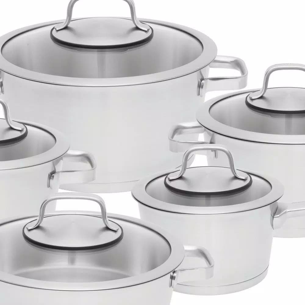 BergHOFF Essentials Manhattan 10-Piece Stainless Steel Cookware Set with Glass Lids, Induction Ready