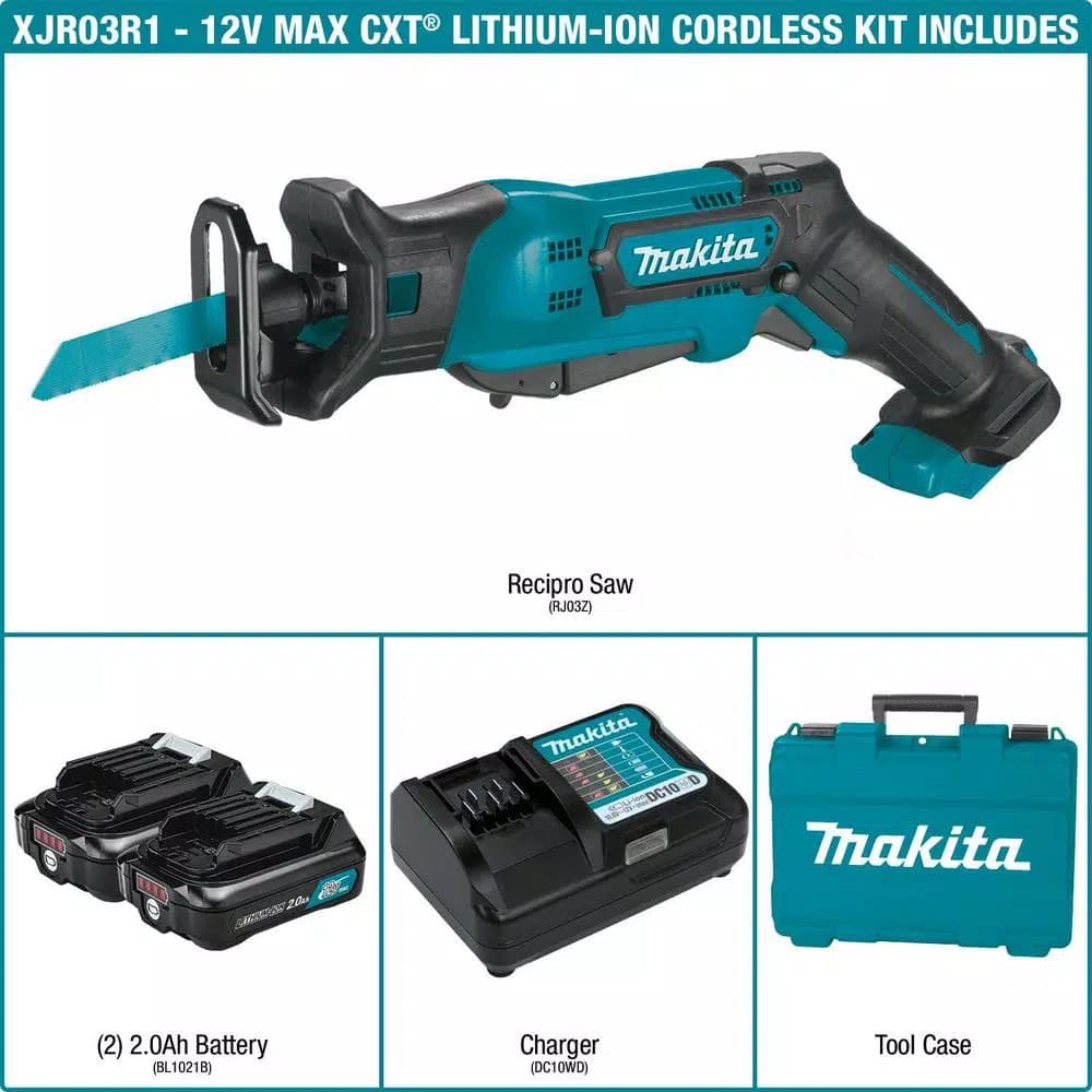 Makita 12V MAX CXT Cordless Reciprocating Saw Kit with 2.0Ah Batteries and Charger