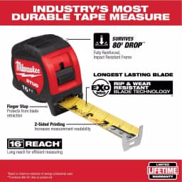 Milwaukee Gen II STUD Tape Measure, 16 ft. with 17 ft. Reach, EXO360 Blade Technology thumbnail 2