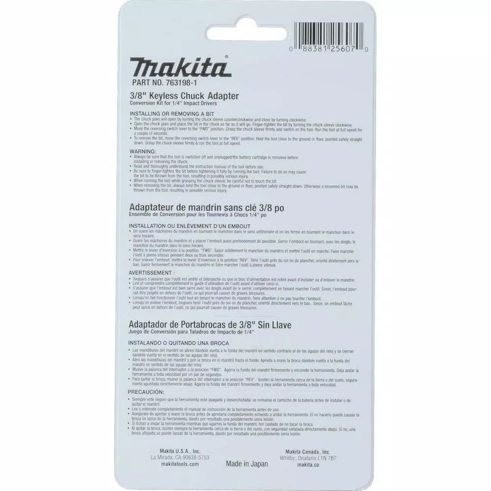 Makita 3/8 in. Metal Keyless Chuck Adaptor for Impact Drivers
