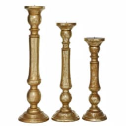 LITTON LANE Golden Mango Wood Candle Holder Set, Set of 3, Distressed Gold Finish thumbnail 4