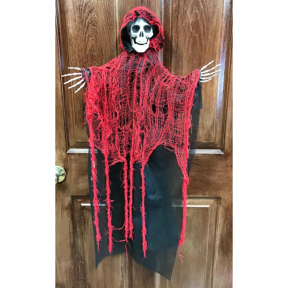 Worth Imports 35 in. Halloween Hanging Reaper Set of 2 - Skeleton Decor with Red Netting