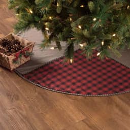 VHC Brands 48 in. Andes Charcoal Grey and Red Buffalo Check Rustic Cotton Christmas Tree Skirt thumbnail 4