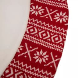 Glitzhome 48 in. White Fleece Christmas Tree Skirt with Jacquard Trim - Merry Christmas thumbnail 3