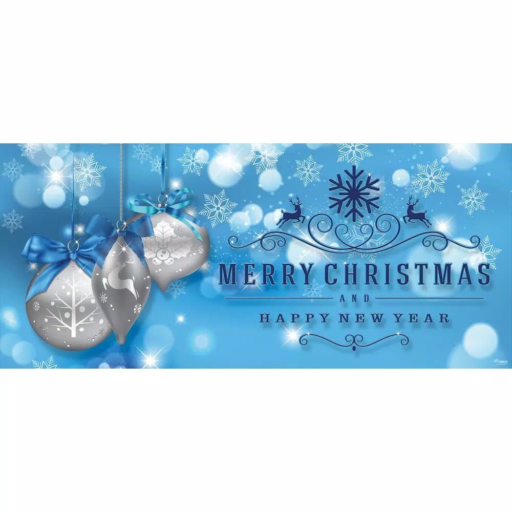 My Door Decor 7 ft. x 16 ft. Silver Christmas Ornaments on Blue Garage Door Mural
