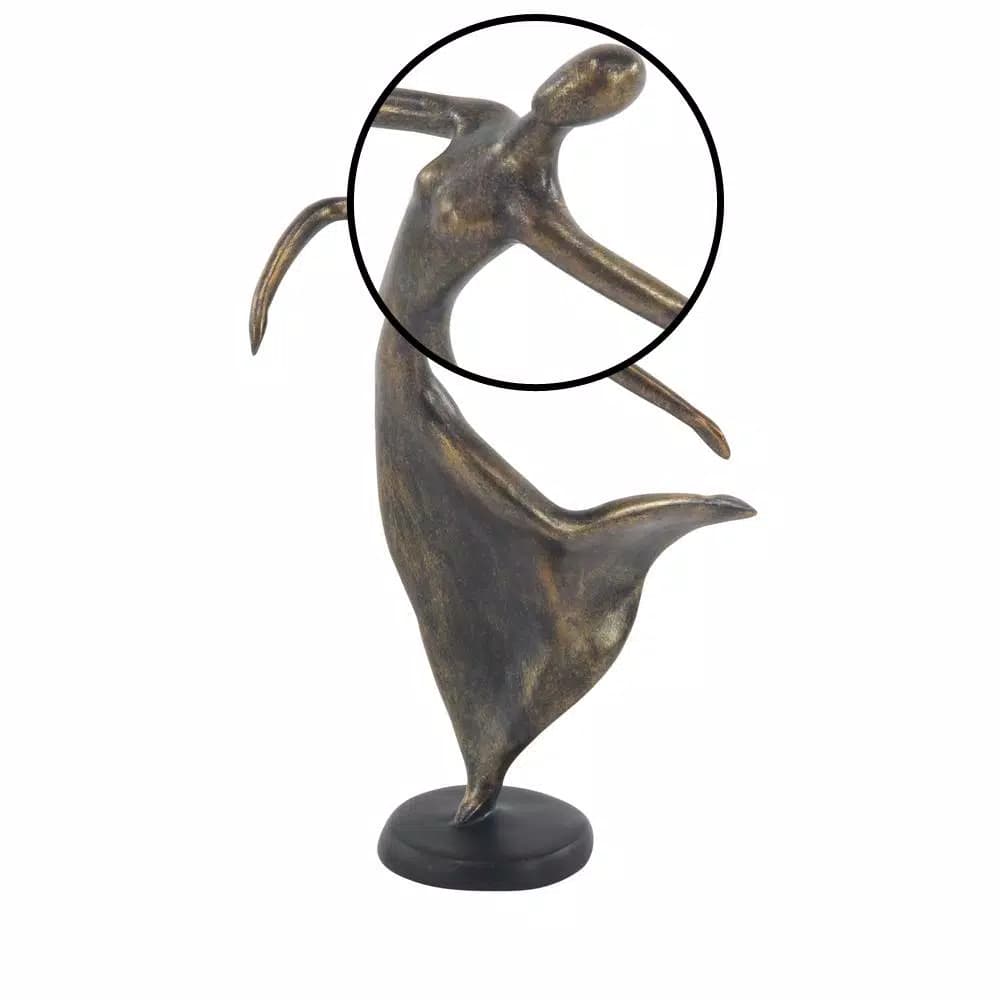 LITTON LANE 12 in. Female Dancer Polystone Sculpture with Distressed Brass Finish